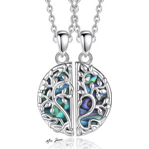 Mrs. Jones Vriendschapsketting voor 2 Bff-halsketting voor 2 - Levensboom dames 925 zilver met roestvrijstalen ketting - Cadeau voor beste vriendin voor dames .