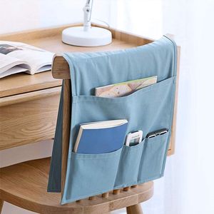 Sofa Armsteun Caddy Organizer met 5 zakken voor bank fauteuil Loveseat, afstandsbediening houder, canvas stoel naast opbergtas Space Saver voor telefoon, tijdschriften, boek, bril, blauw