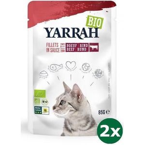 Yarrah cat biologische filets met rund in saus kattenvoer 2x 14x85 gr NL-BIO-01