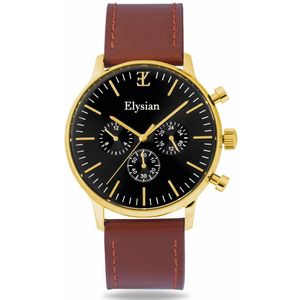 Elysian - Horloge Heren - Goud - Vintage Leer - Waterdicht - Krasvrij Saffier - 43mm