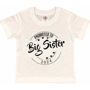 Shirt Aankondiging zwangerschap Promoted to Big Sister 2024 | korte mouw | wit/zwart | maat 86/92 zwangerschap aankondiging bekendmaking Baby big sis sister Grote Zus