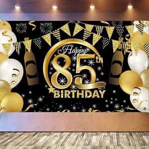 Feestelijke 85ste Verjaardagsdecoratie - Extra Grote Rose Gouden Achtergrondbanner met 'Happy Birthday' Thema, 185 x 110 cm - Ideaal voor Taart/Tafel/Muur/Tuin Decoratie