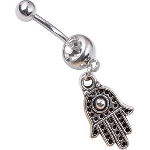 Fako Bijoux® - Navelpiercing - Hamsa Handje - Zilverkleurig