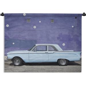 Wandkleed Vintage Auto's  - Babyblauwe vintage auto Wandkleed katoen 150x112 cm - Wandtapijt met foto
