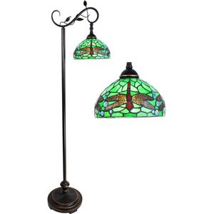 Tiffany Vloerlamp 152 cm Groen Bruin Kunststof Glas Rond Staande Lamp Glas in Lood Tiffany Lamp