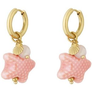 Oorbellen - Goud - Roze - Zeester - Schelp - Zomer - Stainless steel oorbellen