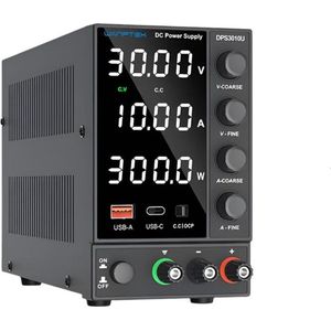 Wanptek - Voeding - Omvormer - Regelbare spanningsregelaar 30V - 10 - 300W - Wit display - Voor telefoonreparatie - Gereguleerde labtafel - DC-voedingen - Zwart
