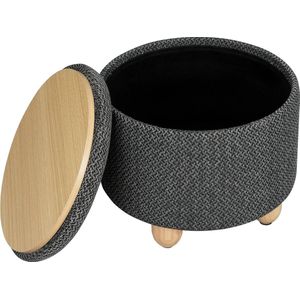 Zivv Donkergrijze Poef met Opbergruimte - Gestoffeerde Poef met Deksel en Opslag - 39x33 cm - Ruimtebesparend en Multifunctioneel