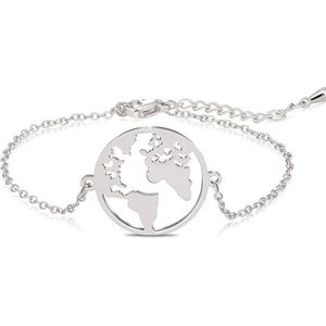 24/7 Jewelry Collection Wereldbol Armband - Wereldkaart - Kaart - Aarde - Wereld - Zilverkleurig