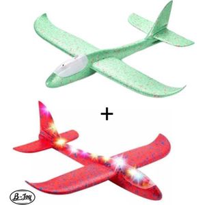 BJoy Zweef Vliegtuig LED Speelgoedvoertuig - Foam 48 cm Verlichting - Cadeau Kerst Rood Groen