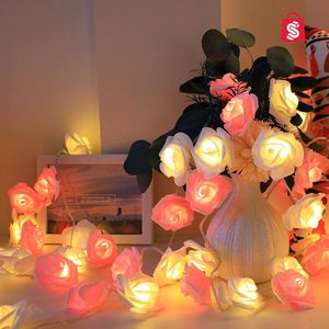 LED rozen | Valentijn | meidenkamer | kamer versiering | huwelijk | Warm wit | 6m 40 leds| Lichtslinger | bruiloft | kunstrozen | rozen verlicht | bloemen verlicht | bruiloft decoratie | Wit & roze