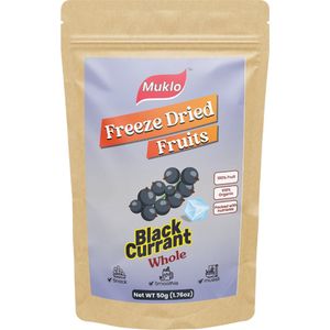 Muklo - Freeze Dried Fruits (Gevriesdroogd Fruit) - Black Currant (Zwarte bes) Whole- 50 Gram - Gezonde snack - Zonder toevoegingen - 100% fruit - Vegan