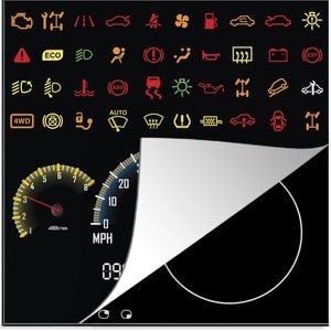 KitchenYeah® Inductie beschermer 78x78 cm - Illustratie van de gekleurde symbolen in een auto op het dashboard - Kookplaataccessoires - Afdekplaat voor kookplaat - Inductiebeschermer - Inductiemat - Inductieplaat mat