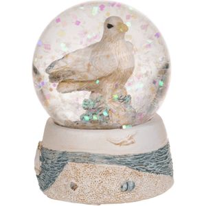 Sneeuwbol Glitterbol Maritiem met meeuw wit lichtblauw 6 x 5 cm