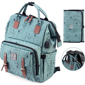 Brisby overzichtelijke luiertas – verzorgingstas – met buggymontage en stay-open frame - verschoonmatje - USB oplaadfunctie - geïsoleerde flessen vakjes - green dots