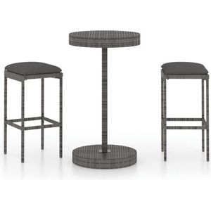 vidaXL - 3-delige - Tuinbarset - met - kussens - poly - rattan - grijs