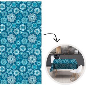 Tafelkleed - Tafellaken - 150x300 cm - Sneeuwvlok - Luxe - Blauw - Zilver - Design - Binnen en Buiten