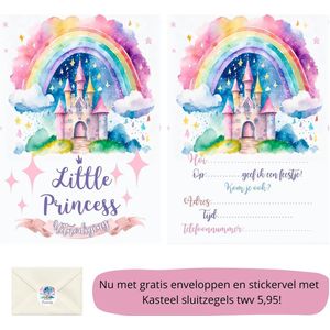Uitnodiging kinderfeestje - Kinderfeest - Uitnodigingen - Verjaardag - Inclusief enveloppen - Eigen design en print - Wenskaart - Prinsessen - 16 stuks - A6