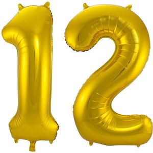 Folat Folie ballonnen - 12 jaar cijfer - goud - 86 cm - leeftijd feestartikelen