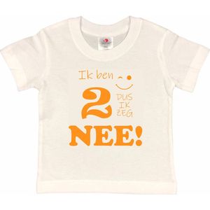 T-shirt Kinderen ""Ik ben 2 dus ik zeg NEE!"" | korte mouw | Wit/mosterd | maat 98/104