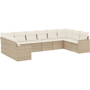 vidaXL Loungeset - 10-delig - Poly Rattan - Beige Tuinlounge - Lounge Set - Buitendiner - Tuinset - Loungebank