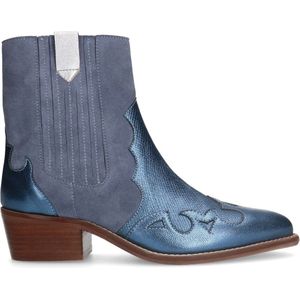 Manfield - Dames - Blauwe su�ède metallic cowboy laarzen - Maat 38