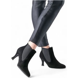 Dames Danslaars Carina – Zwart Suède met 6,5 cm Hak - Elastische inzetstukken - Suède zool - Casual Salsa, Bachata, Social - Dansschoenen Laarsjes - Werner Kern - zwart - 36