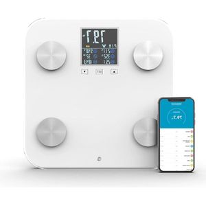 Digitale Bluetooth BMI Weegschaal - 18 Precieze Metingen - Geheugen voor 9 Gebruikers - Intelligente App Ai Fit - Pro Display - Gewichtscontrole en Lichaamsvet Monito - Wit
