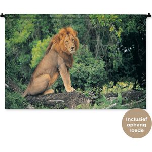 Wandkleed Leeuwen - Leeuw zit op een tak Wandkleed katoen 150x100 cm - Wandtapijt met foto
