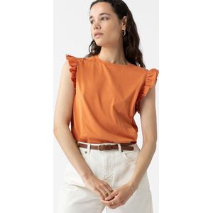 Sissy-Boy - Oranje katoenen top met ajour details en ruffles