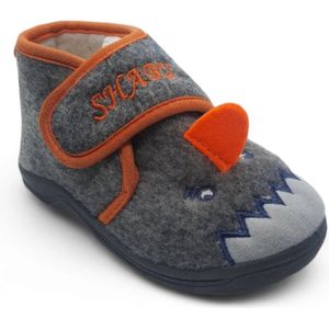 Cosyline - Grijze haai pantoffels - maat 25 - gesloten ""Shark"" sloffen met velcro/klittenbandsluiting - hoge kinderpantoffels voor jongens en meisjes