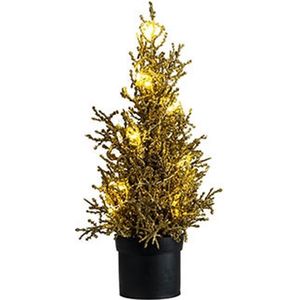 Kerstboom 15 LED lights glitter goud 13x13xH33 cm kunststof excl. 3 AAA batterijen