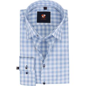 Suitable - Overhemd 227-9 Ruit Blauw - 38 - Heren - Slim-fit