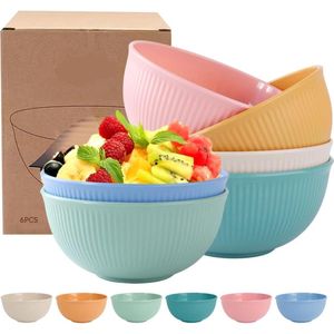 Bowl Mueslikommen, set van 6, 6 ml mueslikommen, gezonde keukenkommen voor kinderen en volwassenen, onbreekbare mueslikommen, fruitschaal voor soepen, muesli, pasta, salade, (6 kleuren)