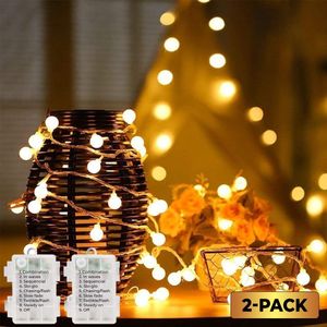 2-Pack Homèlle lichtsnoer - 40 LED (2x20) - 6 meter verlicht (2x3) - Warm-wit - ø2cm - Tuinverlichting - Kerstverlichting buiten & binnen - Buitenverlichting - Lichtslinger - Lampjes slinger - Mat