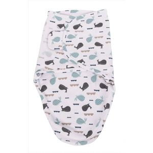 Bo Jungle - Inbakerdoek - Inbakerslaapzak - Swaddle - 0-4 maanden - Wrap Ocean Whales / Walvisjes Small - Blauw