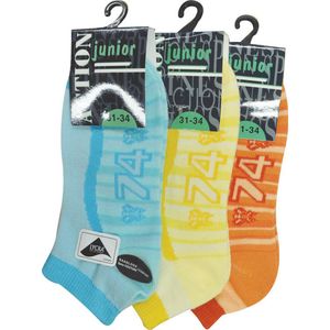 Junior unisex enkelkousen fitness fantasie 74 - 6 paar gekleurde sneaker sokken - maat 31/34