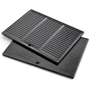 Universele gietijzeren grillplaat - vlakke en geribbelde kant - gasbarbecue - rechthoekig - 43 x 35 cm Grilplaat