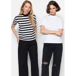 Trendyol TWOSS20TS1500 Volwassenen Vrouwen T-shirt 2 pack - Zwart en wit - S