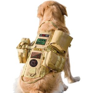 Tactische Hondentuig met Zakken,Hondenvest Harnas voor Grote Medium Honden met Haak,Verstelbare Militaire Hondentuig met Handvat,No-Pull Service Hondenvest Wandelen Training (Khaki, L)