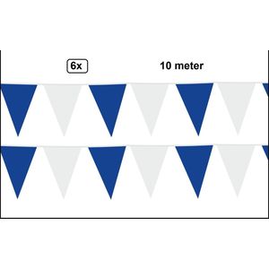 6x Vlaggenlijn blauw/wit 10 meter - Meerkleurig - vlaglijn festival blok vlaglijn thema feest festival verjaardag landen