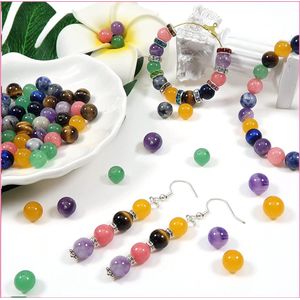 100 stuks natuurstenen kralen, 8 mm, 7 kleurrijke ronde kralen, losse edelsteen, energie, helende parels, voor oorbellen, halskettingen, armbanden, ringen, oorbellen, sieraden maken
