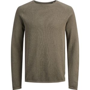 JACK & JONES Hill knit crew neck slim fit - heren pullover katoen met O-hals - saliegroen melange - Maat: XL