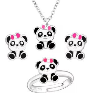 La Rosa Princesa Set Panda Oorbellen Ketting Ring Zilver