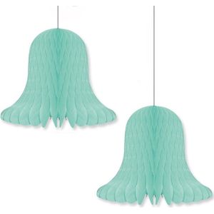 10x Mintgroene decoratie klokken/kerstklokken lampionnen 20 cm - feestversiering/kerstversiering