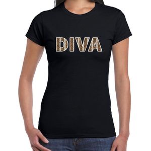 Diva slangen print tekst t-shirt zwart dames - dames shirt Diva slangen print XXL