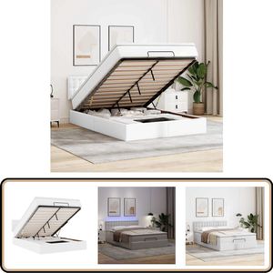 vidaXL Bed poef met matrassen en LED's 140x190cm kunstleer zuiver wit