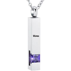 Luxe Ashanger | Met Ketting En Gravering | Mama | Assieraad | Zilverkleurig Met Paarse Steen | As Ketting | Gedenksieraad | Urn | Incl. As vuller
