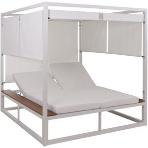 Aluminium lounge tuinligstoel MCW-M63b, XL ligstoel Bali ligstoel, 10cm kussen ~ wit kussen crème