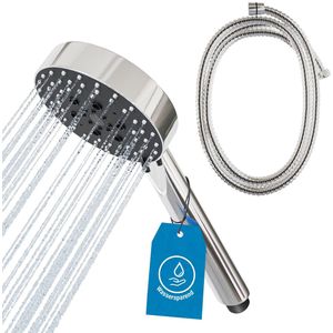ATHLON TOOLS Douchekop met slang - 5 straalsoorten douchekop - Ø 105 mm waterbesparende handdouche rond (chroom, douchekop 105 mm [incl. slang])